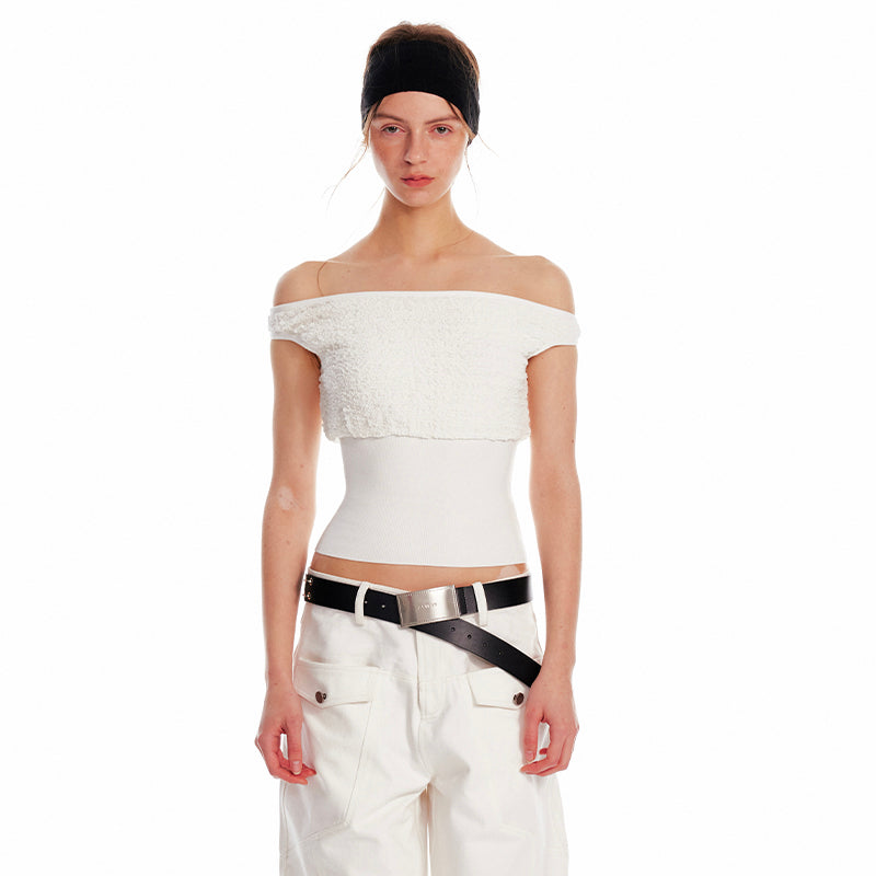 Silk Off-Shoulder Shirred Crop Top