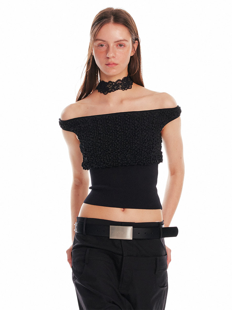 Silk Off-Shoulder Shirred Crop Top