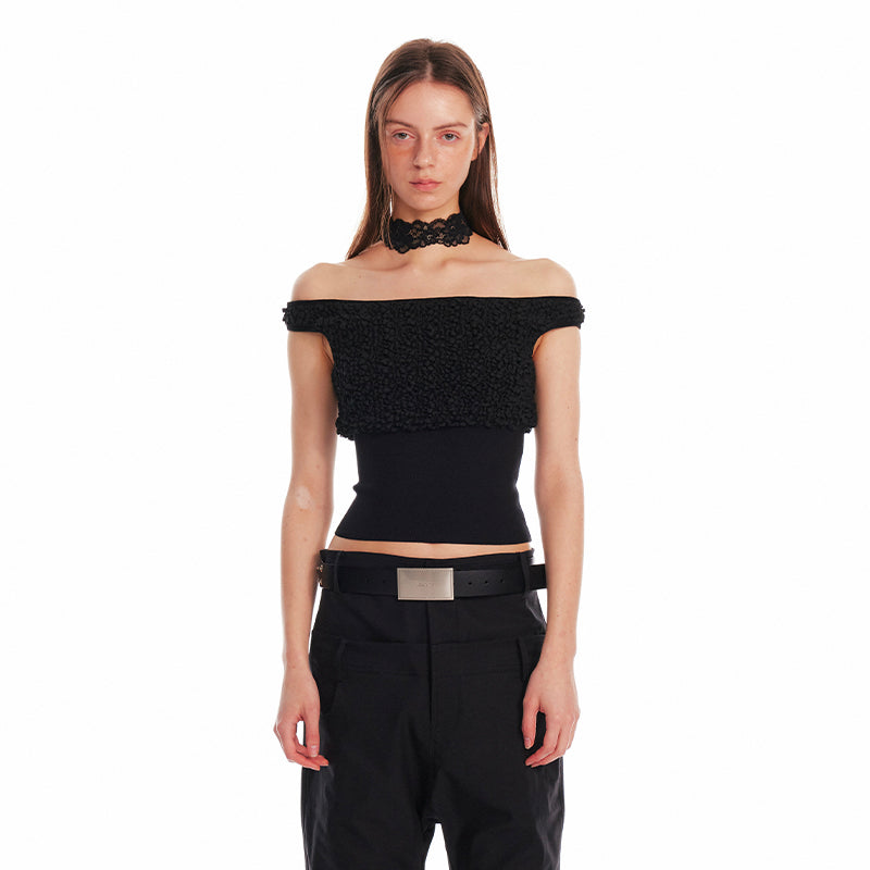 Silk Off-Shoulder Shirred Crop Top