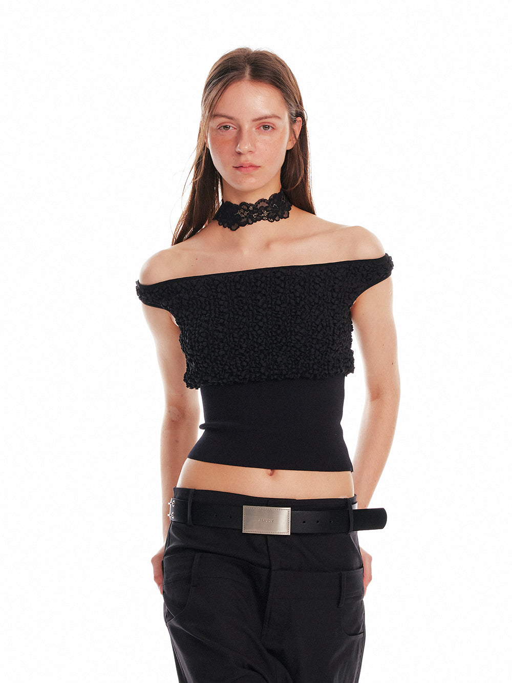 Silk Off-Shoulder Shirred Crop Top