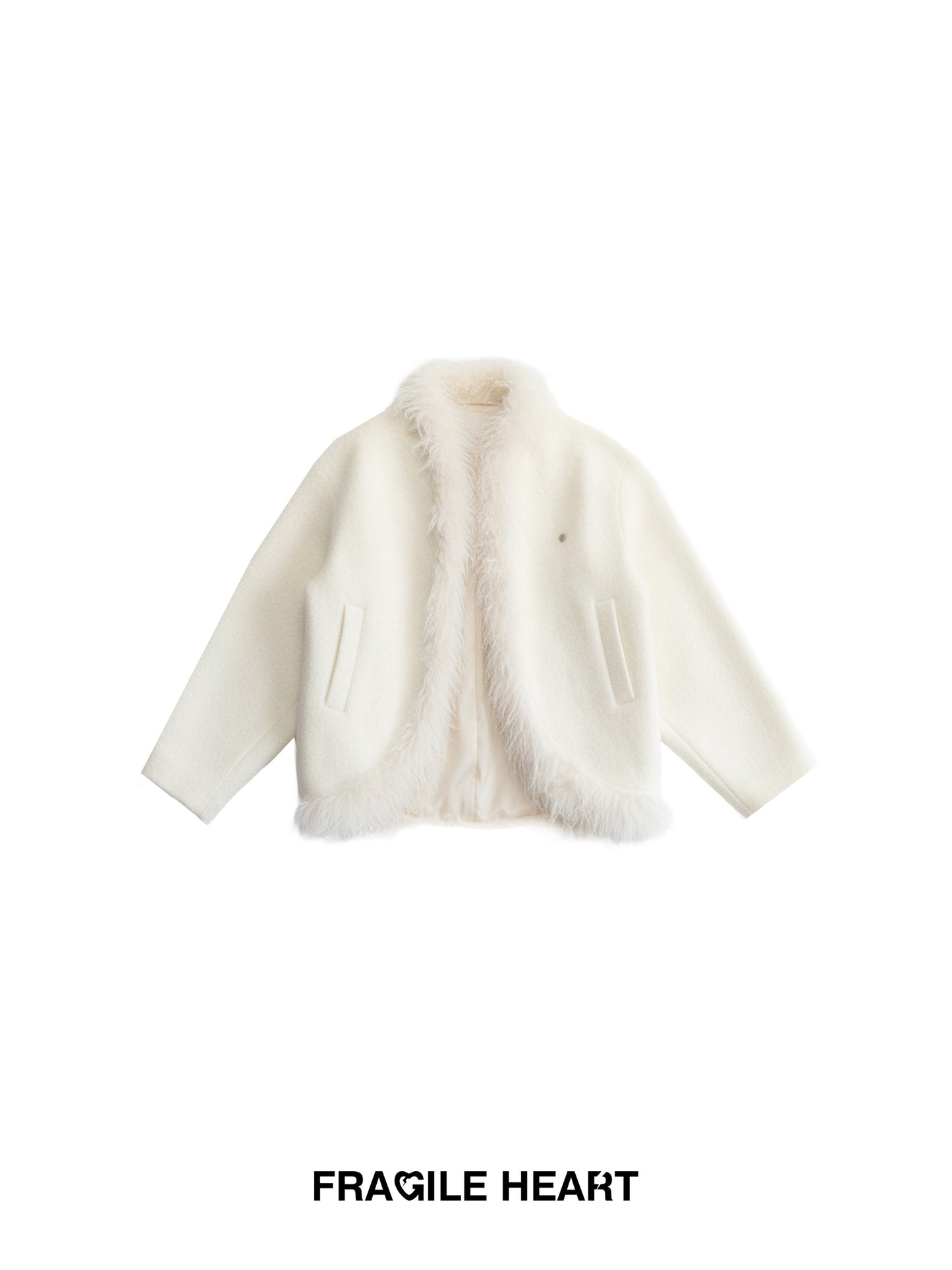 Wool-Blend Batwing Fleece Jacket With Fuzzy Trims
