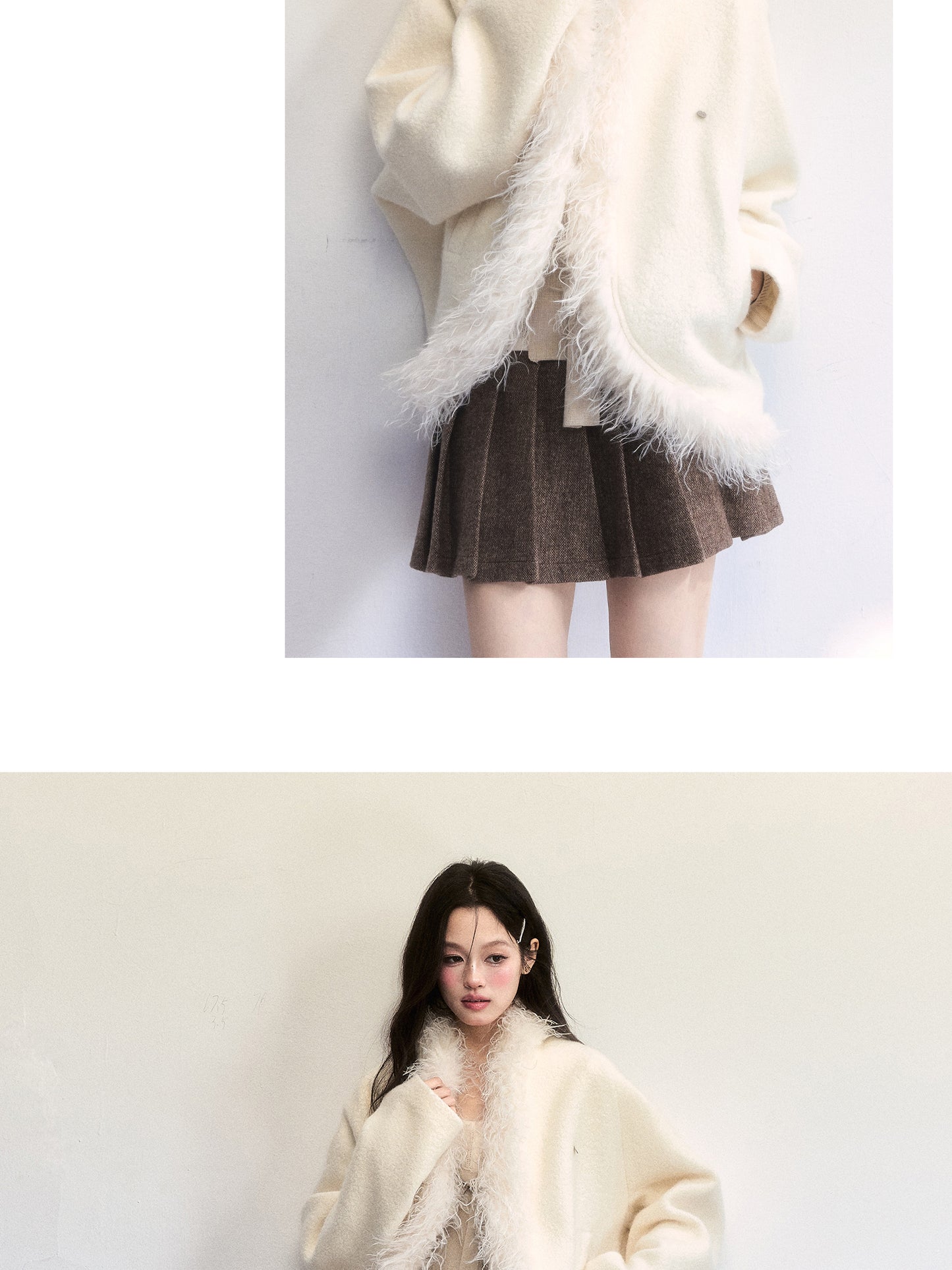 Wool-Blend Batwing Fleece Jacket With Fuzzy Trims