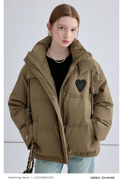 90% White Duck Down Hooded Heart Puffer Jacket