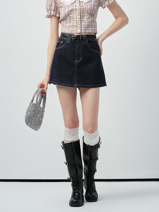 High Waisted Denim Skirt Pants