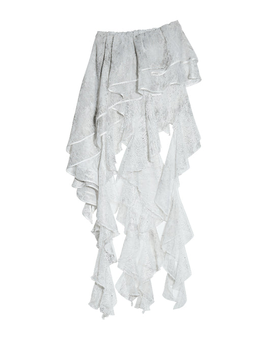 Convertible Asymmetric Ruffled Lace Tube Top & Skirt