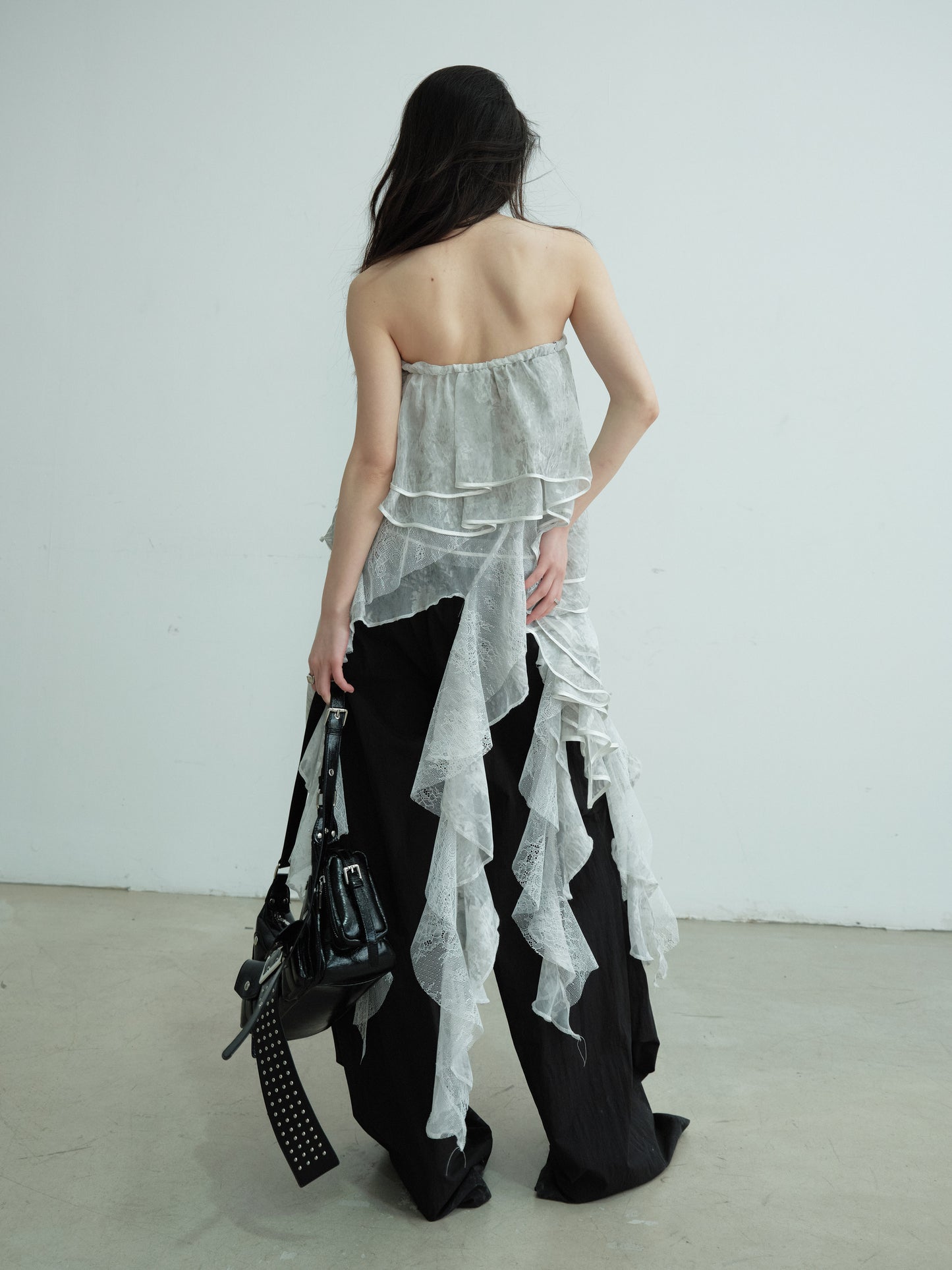 Convertible Asymmetric Ruffled Lace Tube Top & Skirt