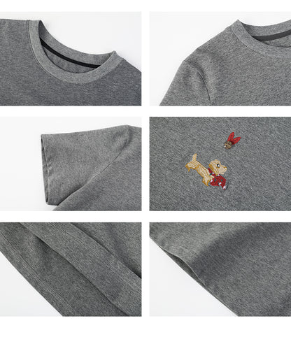 Puppy-Embroidered T-Shirt & Plaid Open-Front Skirt