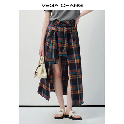 Puppy-Embroidered T-Shirt & Plaid Open-Front Skirt