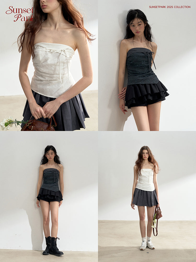 Shirred Back Lace Tube Top