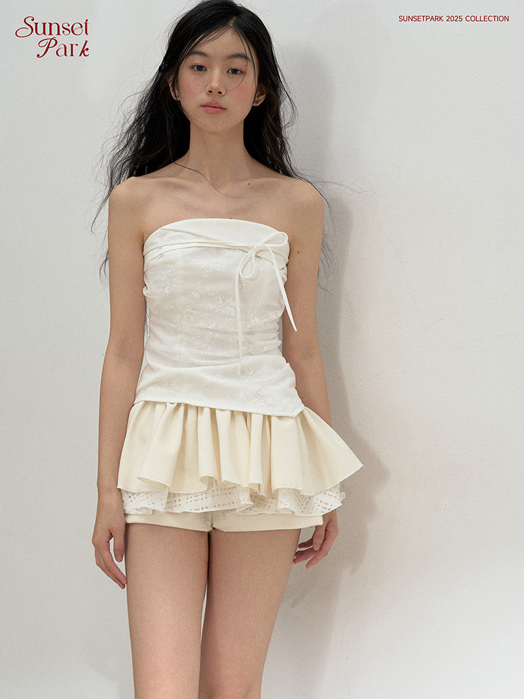 Shirred Back Lace Tube Top