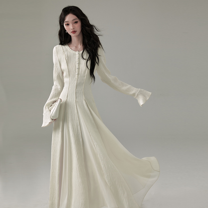 Flowy Tuck Dress With Flared Cuffs