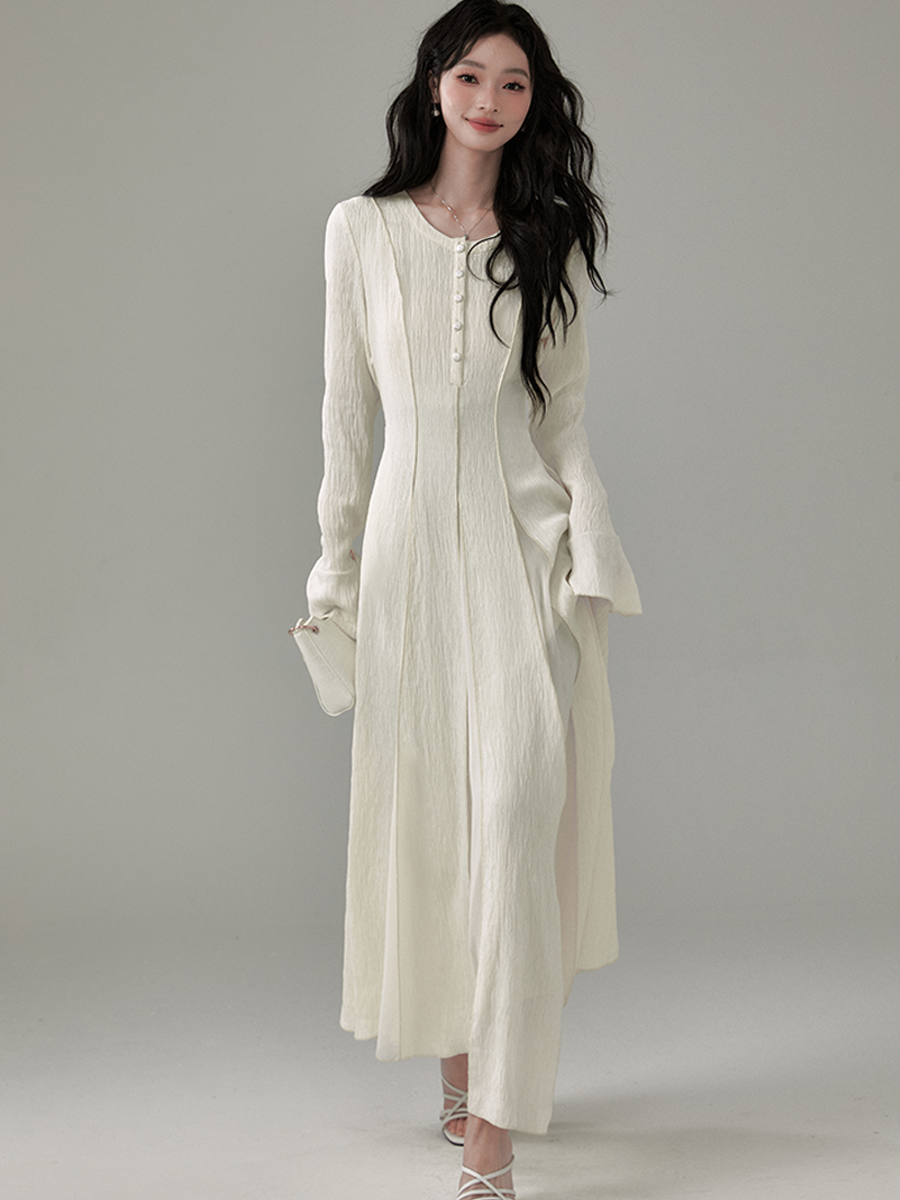 Flowy Tuck Dress With Flared Cuffs