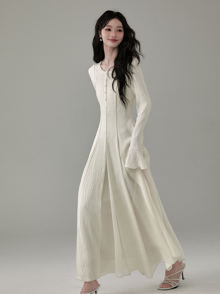Flowy Tuck Dress With Flared Cuffs