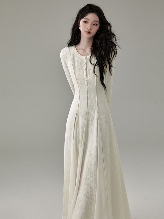 Flowy Tuck Dress With Flared Cuffs