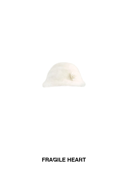 Soft Fur Bucket Hat With Decorative Flower