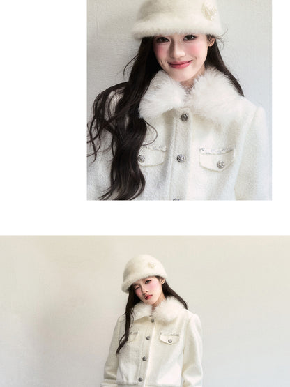 Soft Fur Bucket Hat With Decorative Flower