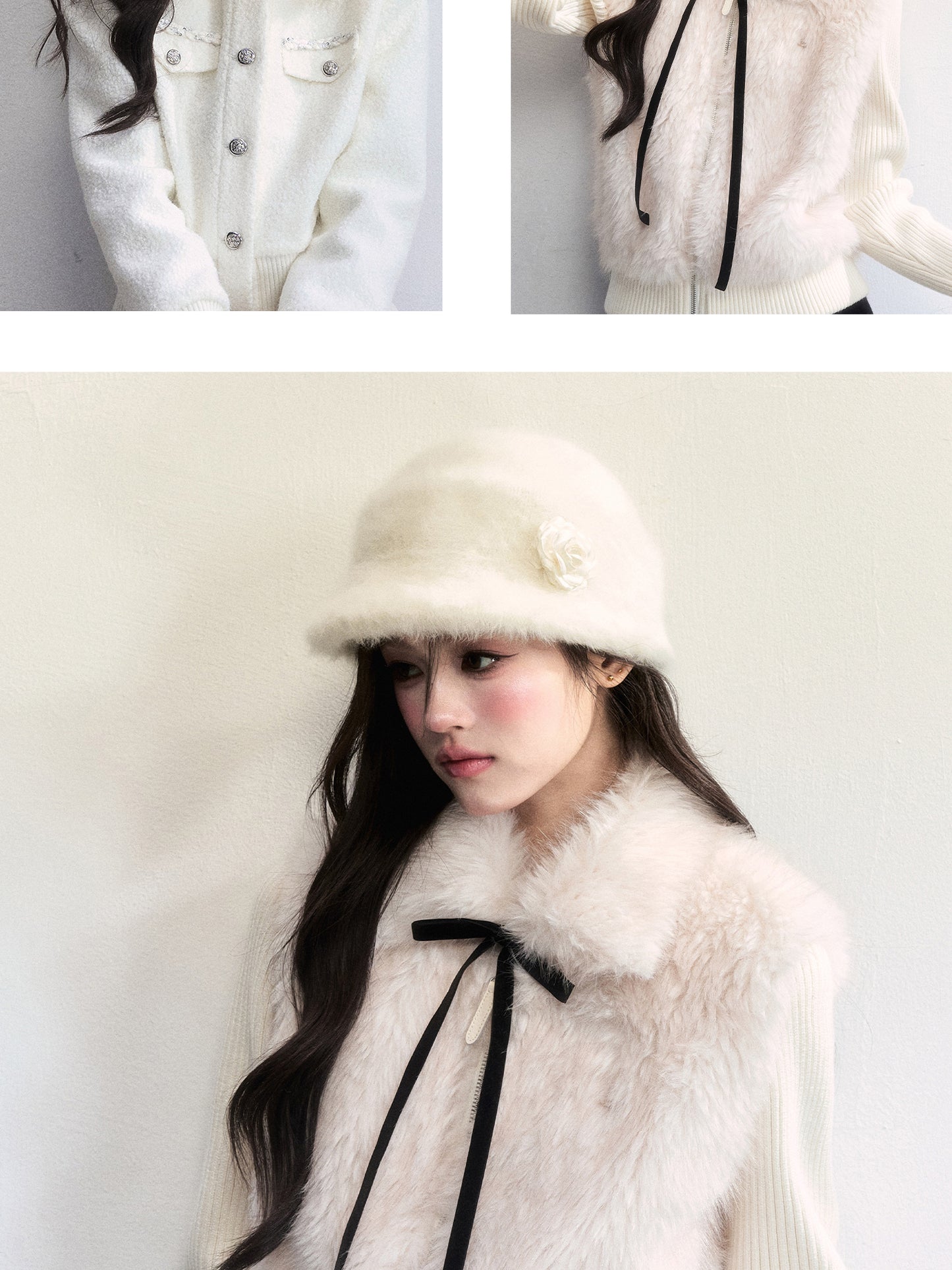 Soft Fur Bucket Hat With Decorative Flower