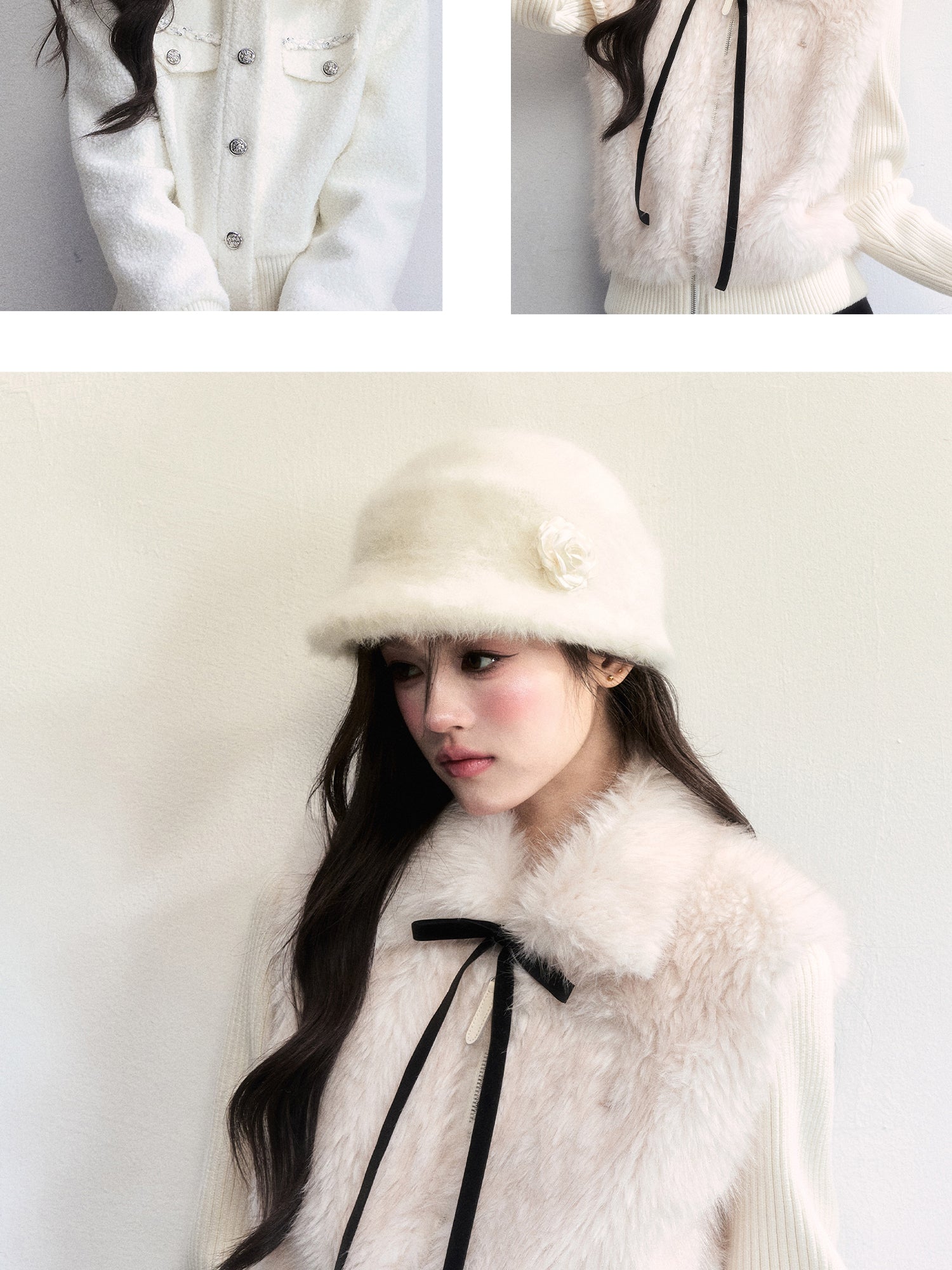 Soft Fur Bucket Hat With Decorative Flower