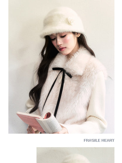 Soft Fur Bucket Hat With Decorative Flower