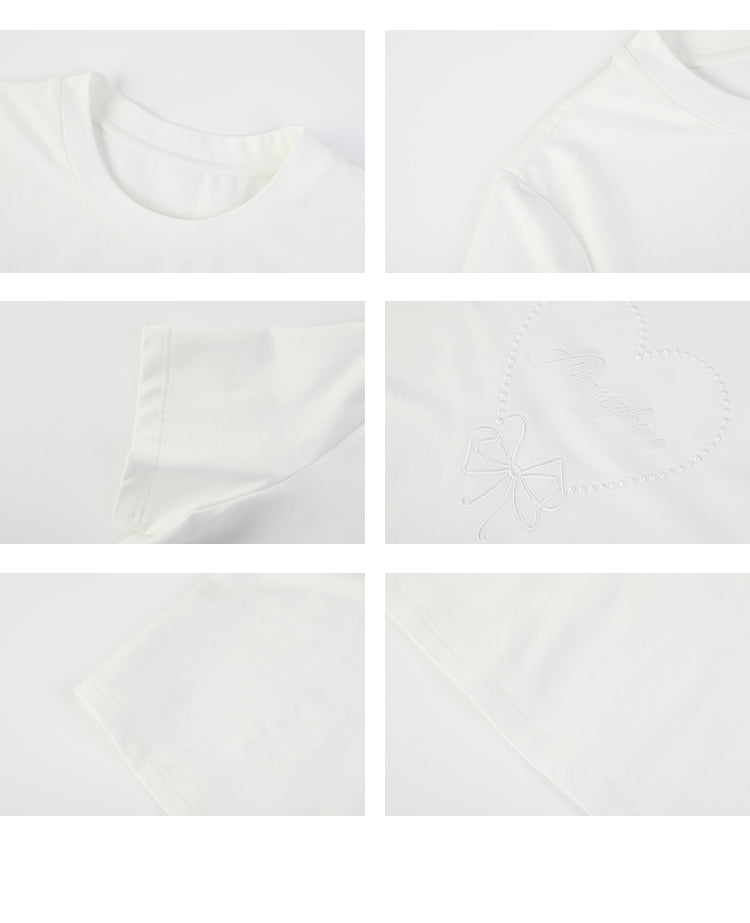 Cotton T-Shirt With Monotone Heart Motif