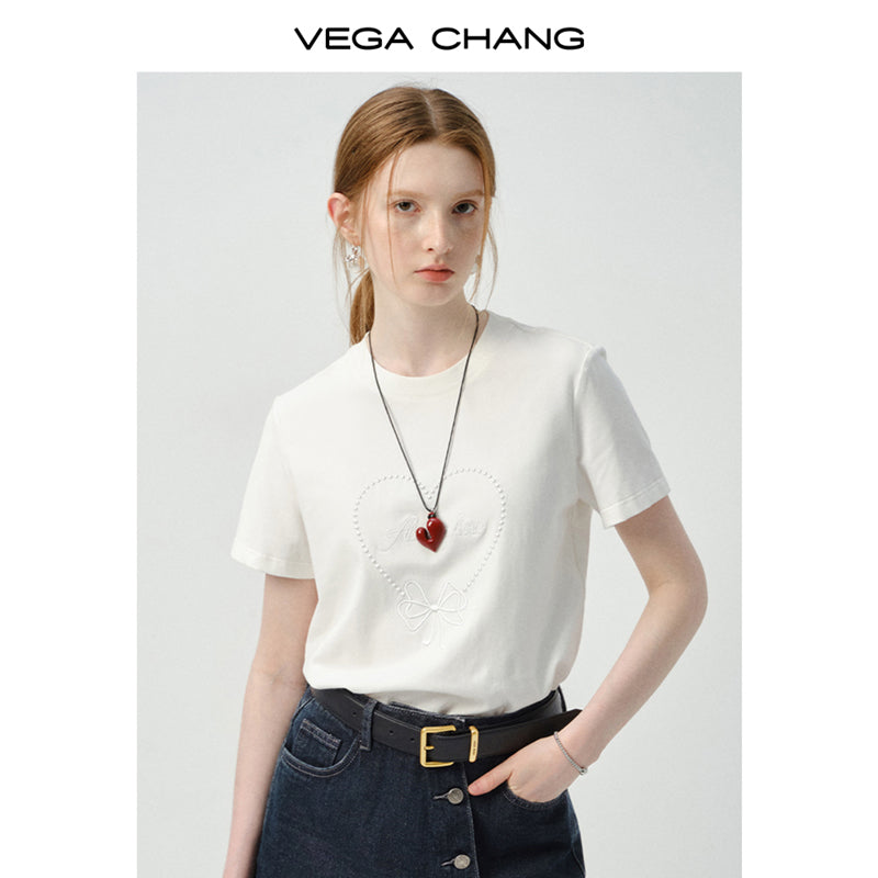 Cotton T-Shirt With Monotone Heart Motif