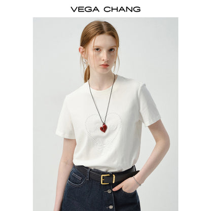 Cotton T-Shirt With Monotone Heart Motif