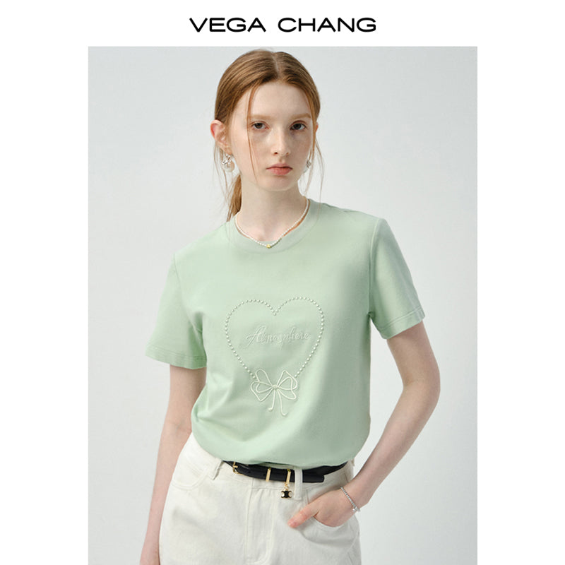Cotton T-Shirt With Monotone Heart Motif