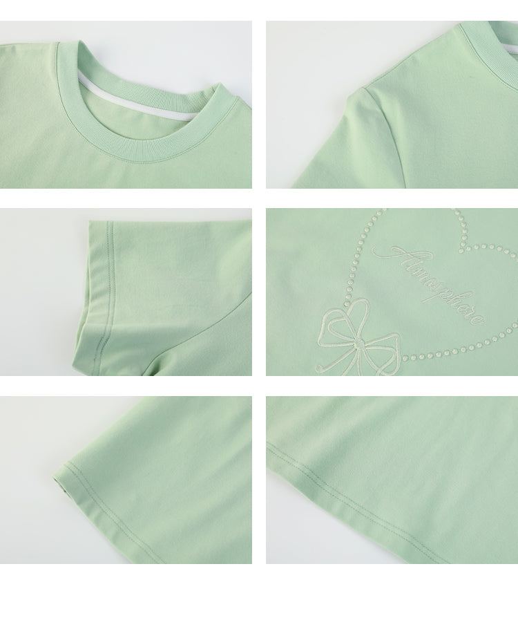 Cotton T-Shirt With Monotone Heart Motif