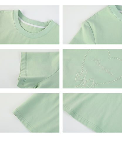 Cotton T-Shirt With Monotone Heart Motif