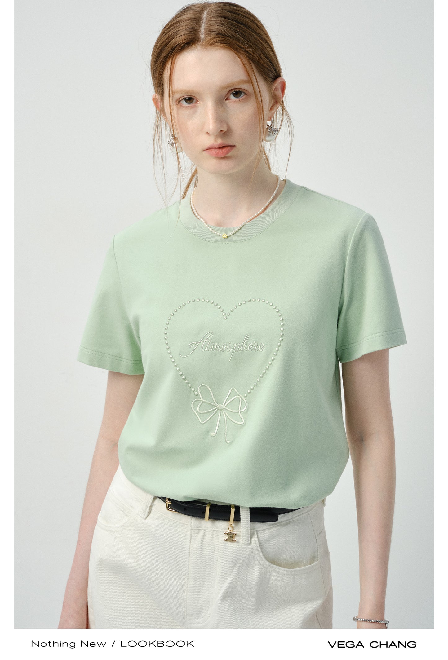 Cotton T-Shirt With Monotone Heart Motif