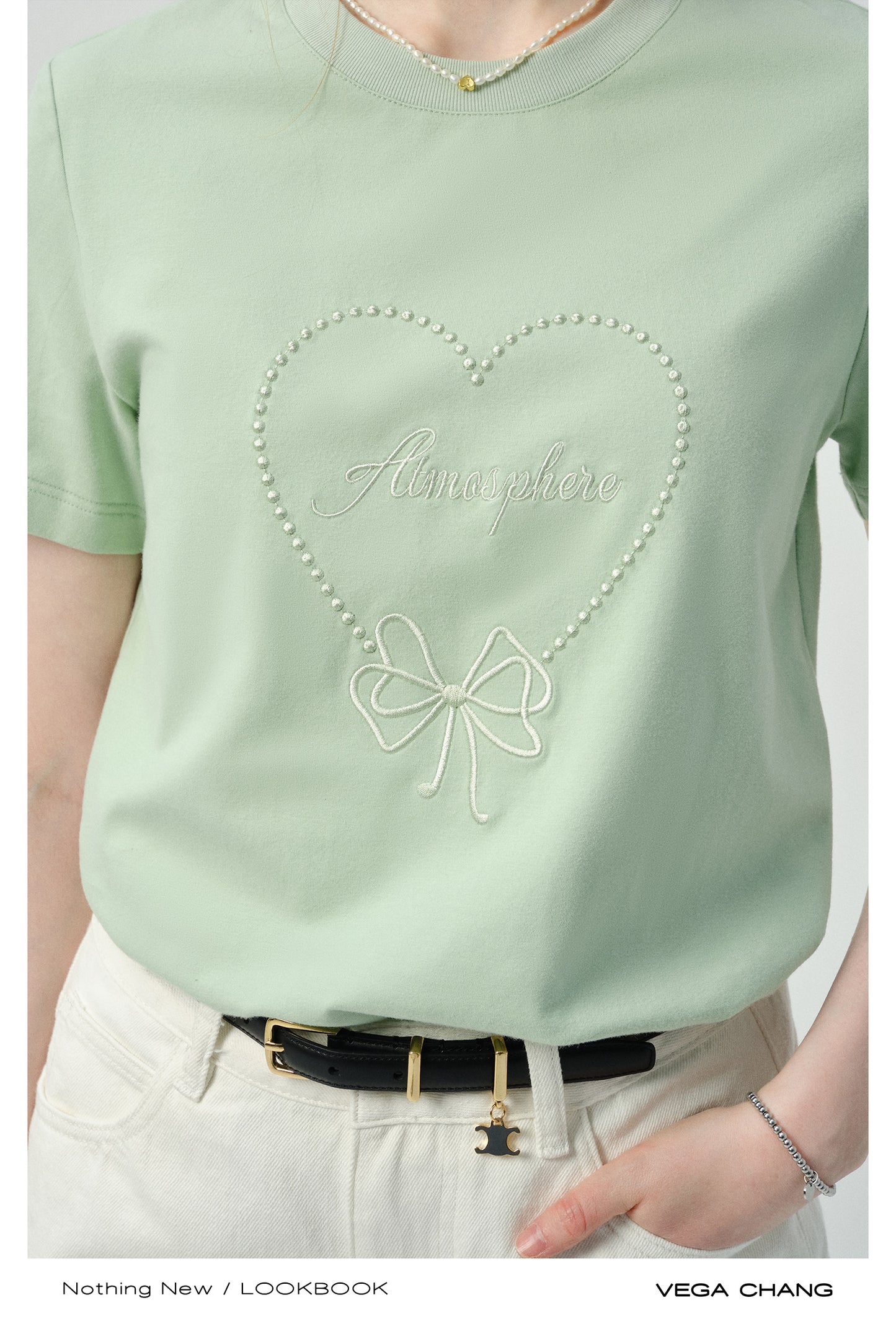 Cotton T-Shirt With Monotone Heart Motif