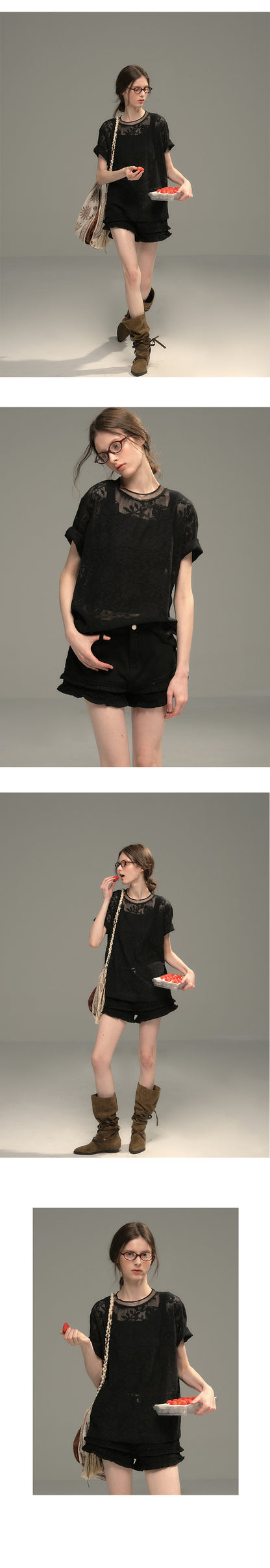 Sheer Floral Jacquard Lace T-Shirt