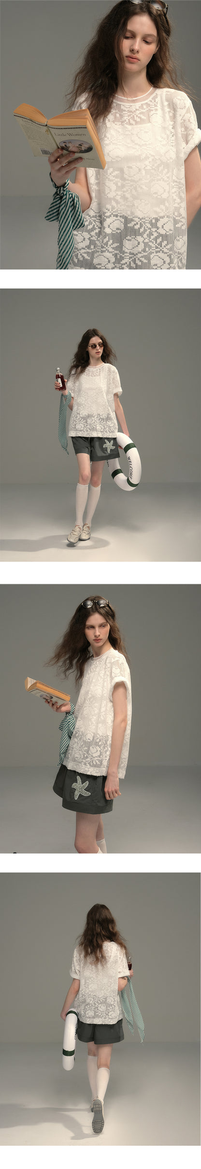 Sheer Floral Jacquard Lace T-Shirt