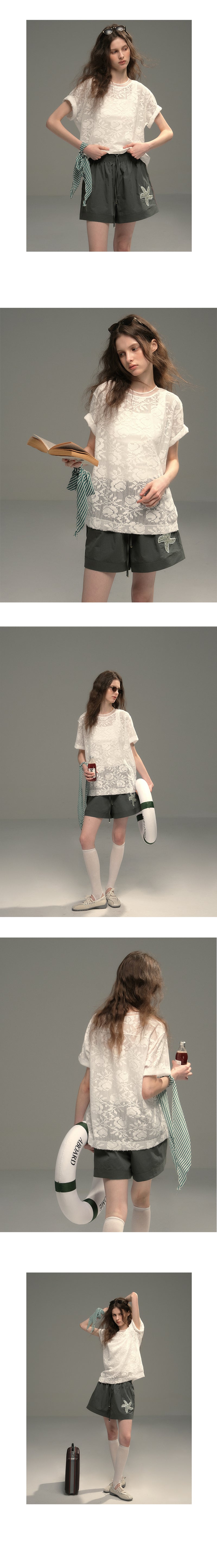 Sheer Floral Jacquard Lace T-Shirt
