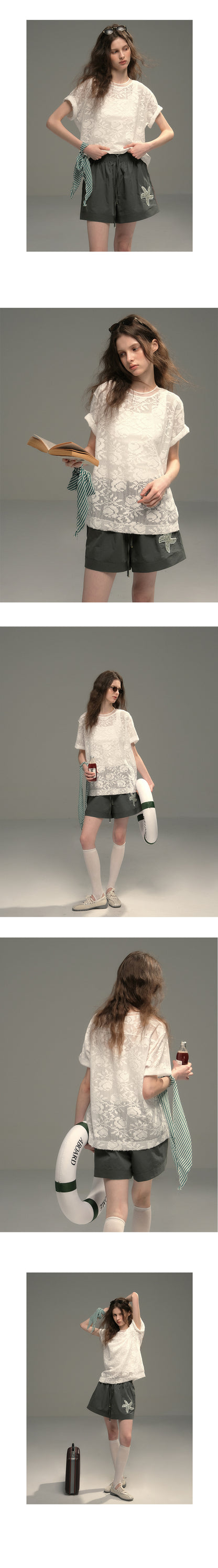 Sheer Floral Jacquard Lace T-Shirt