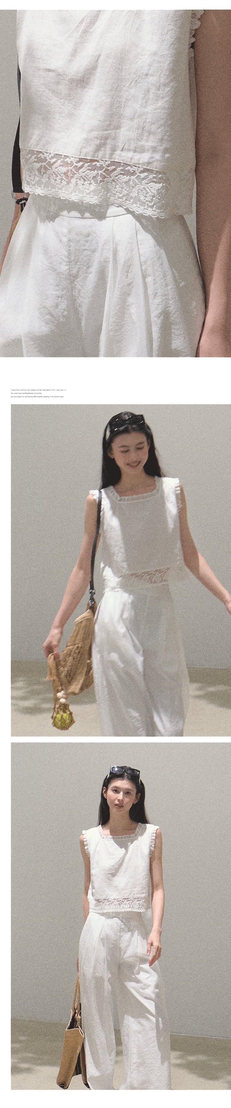 Lace Trimmed Sleeveless Linen Blend Top