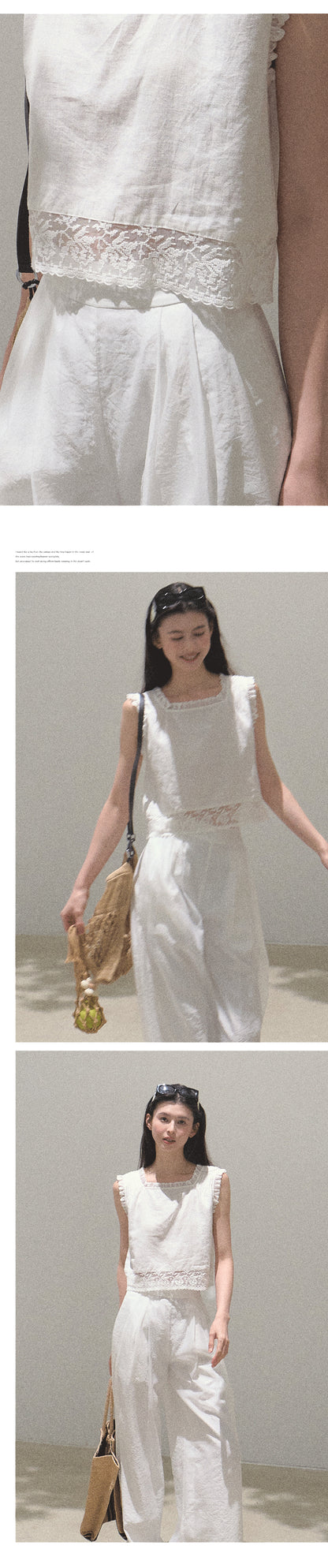 Lace Trimmed Sleeveless Linen Blend Top