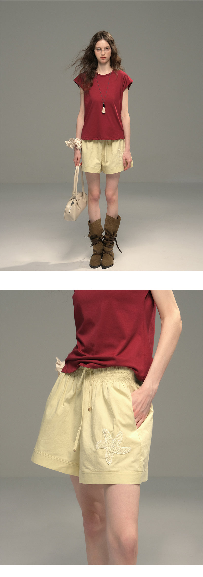 Sequin Starfish Patch Cotton Shorts