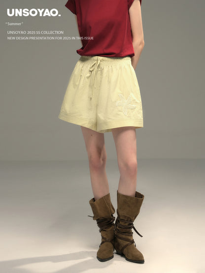 Sequin Starfish Patch Cotton Shorts
