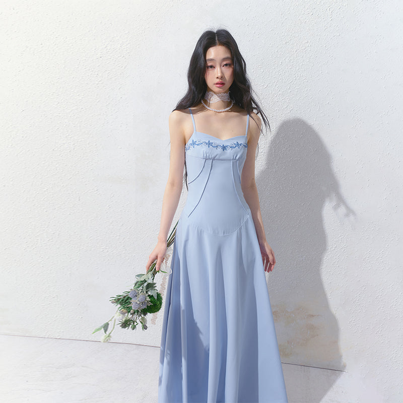 Floral Embroidered Cami Dress With Tucked Detail