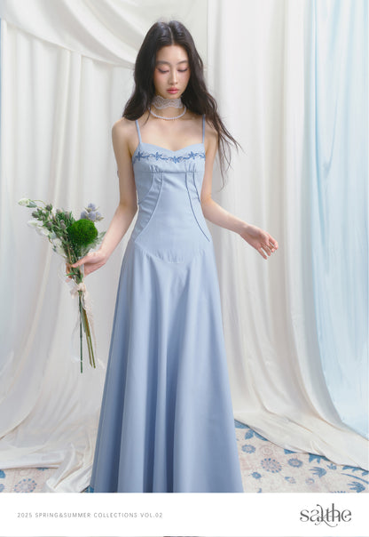 Floral Embroidered Cami Dress With Tucked Detail