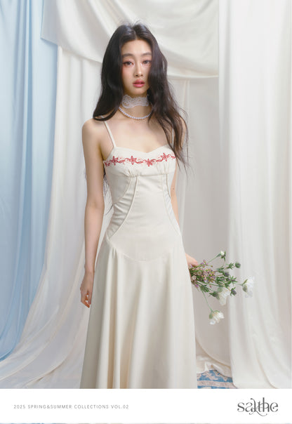 Floral Embroidered Cami Dress With Tucked Detail