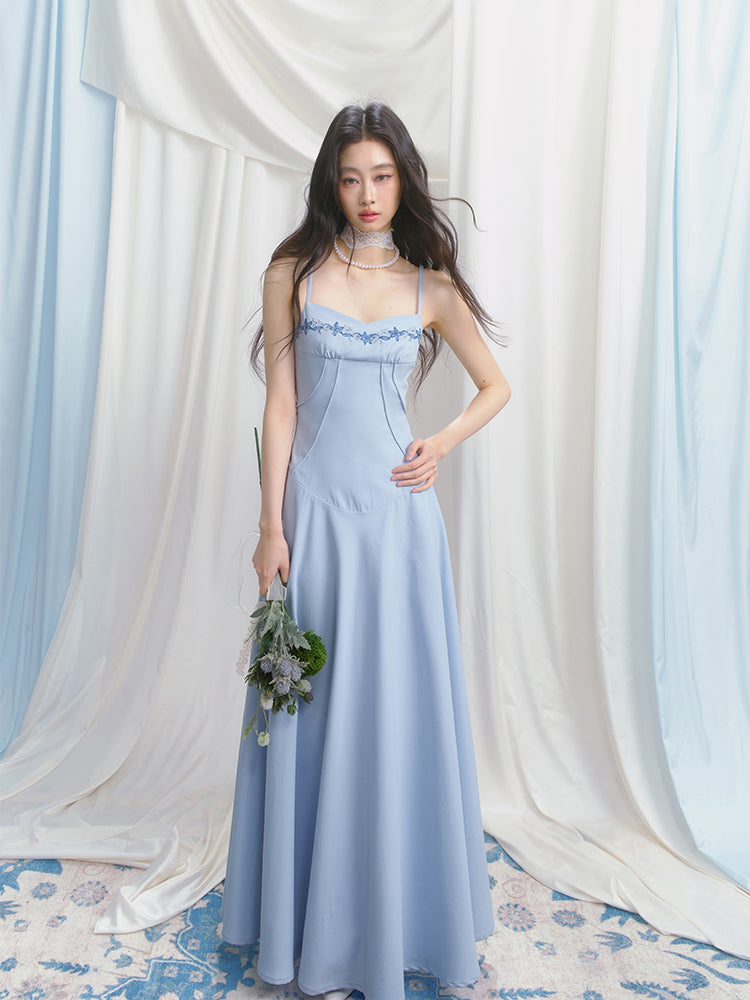Floral Embroidered Cami Dress With Tucked Detail