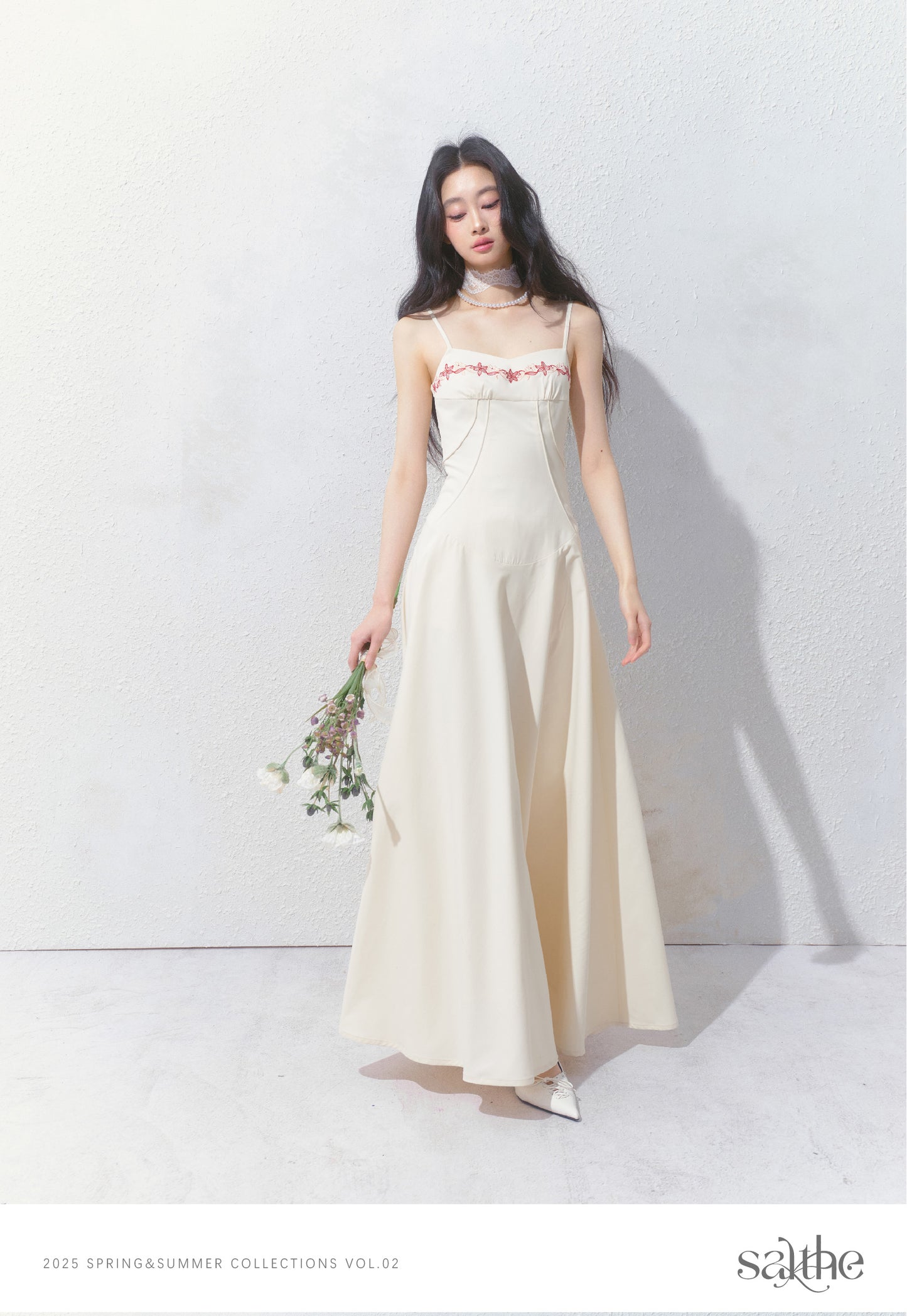 Floral Embroidered Cami Dress With Tucked Detail