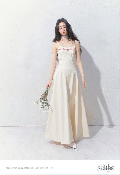 Floral Embroidered Cami Dress With Tucked Detail