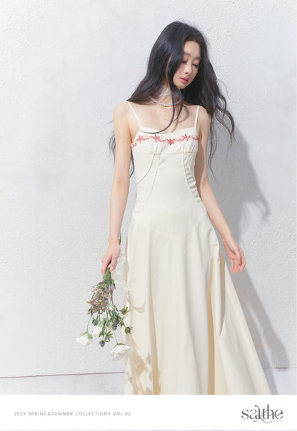 Floral Embroidered Cami Dress With Tucked Detail