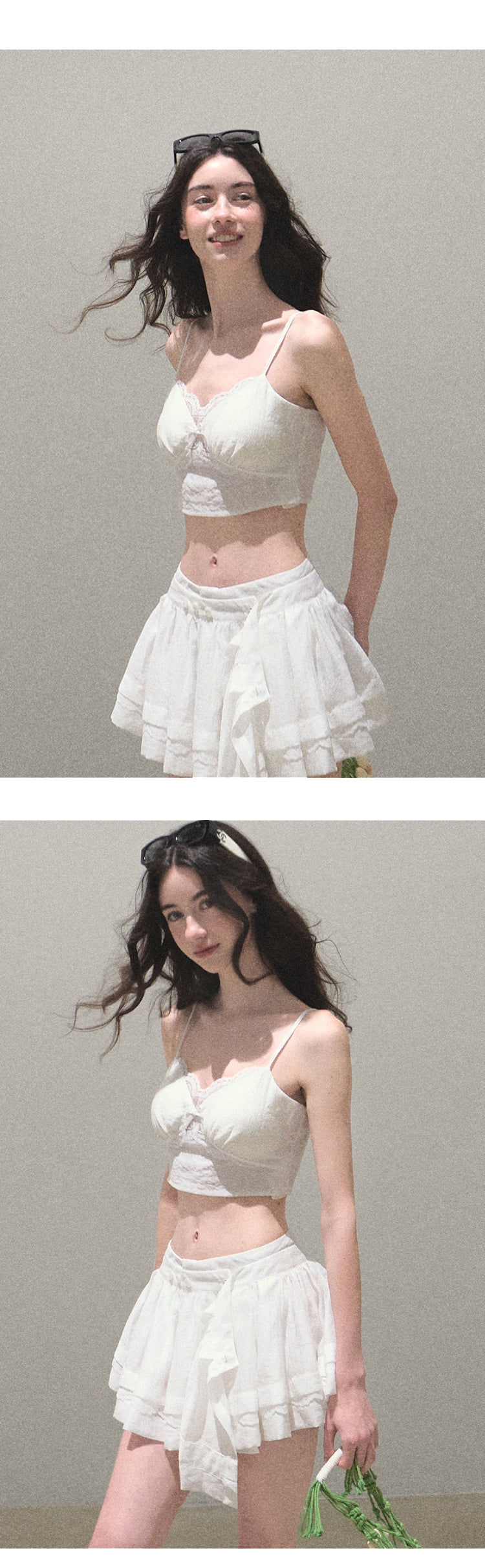 Textured Striped Shirt, Bra Top And Skirt