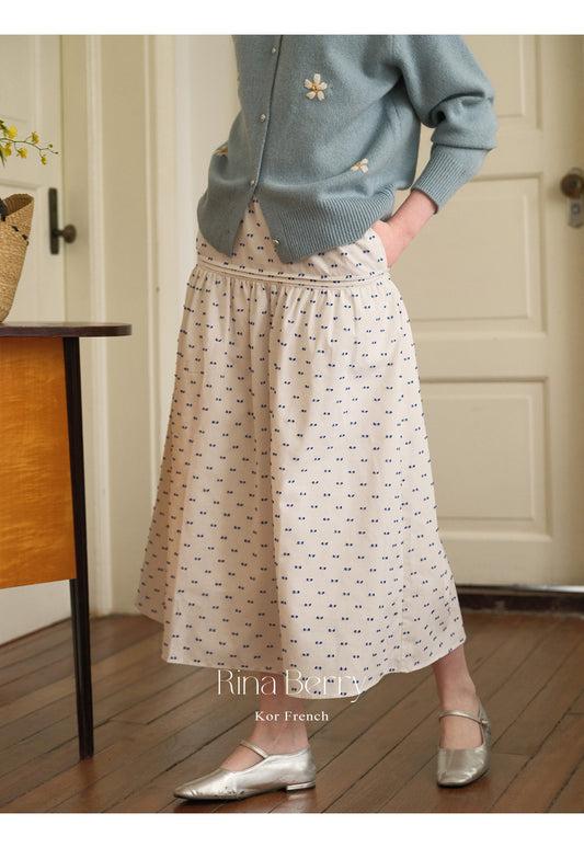 Dotted Embroidered Linen Blend Yoke Skirt