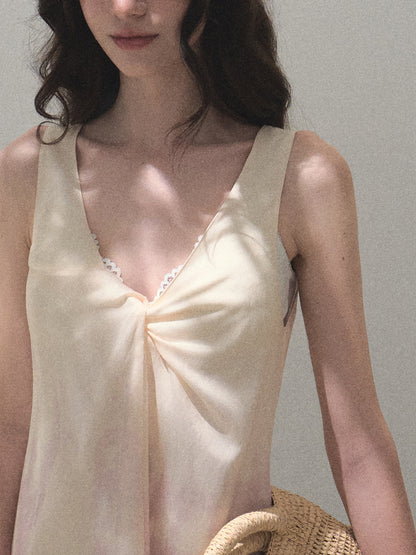V-Neck Twisted-Front Sleeveless Printed Dress