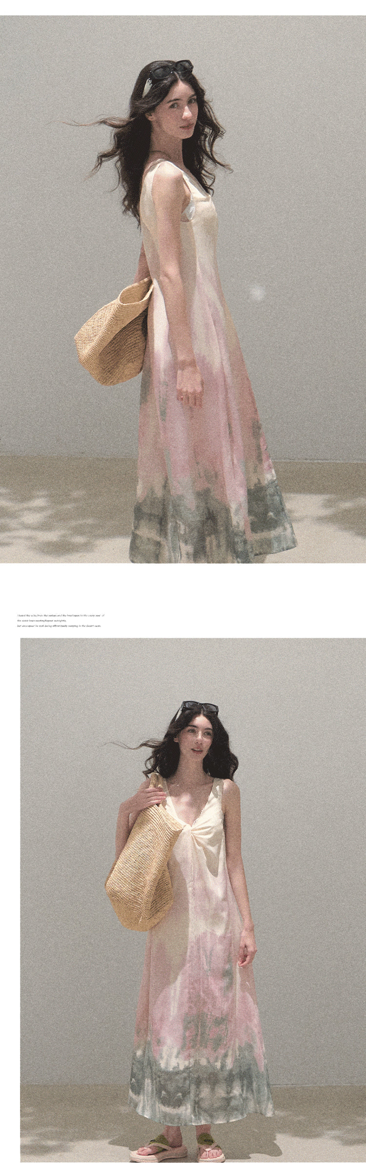 V-Neck Twisted-Front Sleeveless Printed Dress